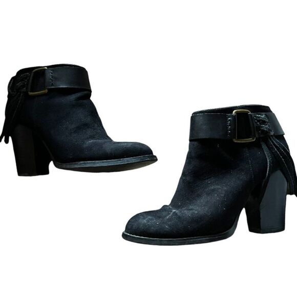 Kelsie black suede tassel fringe heeled black booties - Picture 2 of 4
